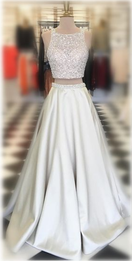 Fashion 2 Piece Prom Dress,women Gowns ,a Line Pageant Dress ,two Pieces Evening Dress,long Beading Prom Dresses,sexy Back Hole Party Dress