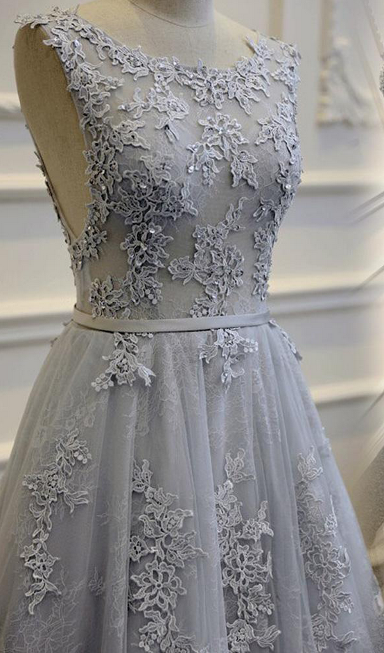 Gray Long Prom Dress,high Quality Prom Dress,prom Dress ,lace Applique ...