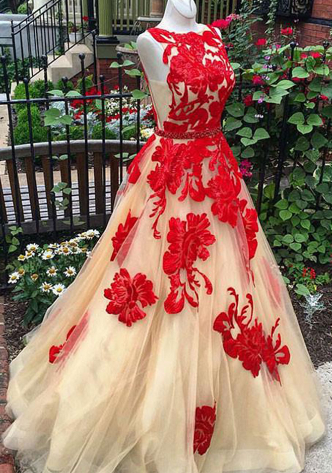 Tulle Long A-line Formal Prom Dress, Evening Dress