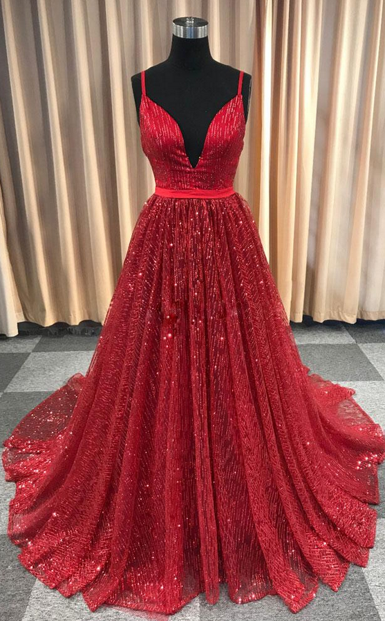 Burgundy V Neck Tulle Long Prom Dress, Burgundy Evening Dress,