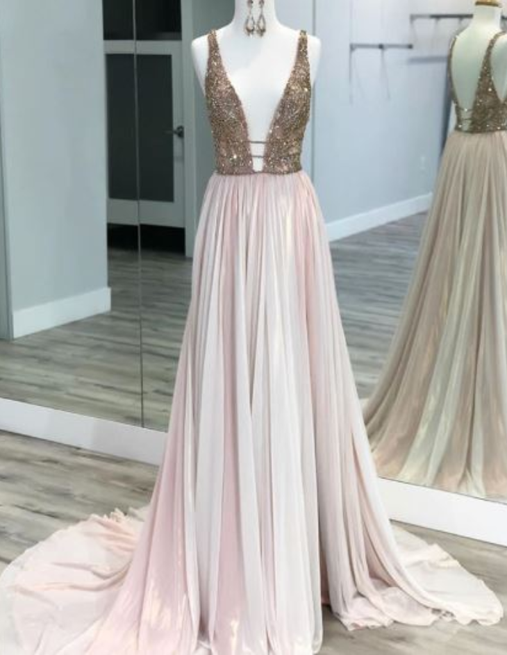 Ruffled V-Neck A-Line Long Prom Gown with Beads and Cape
