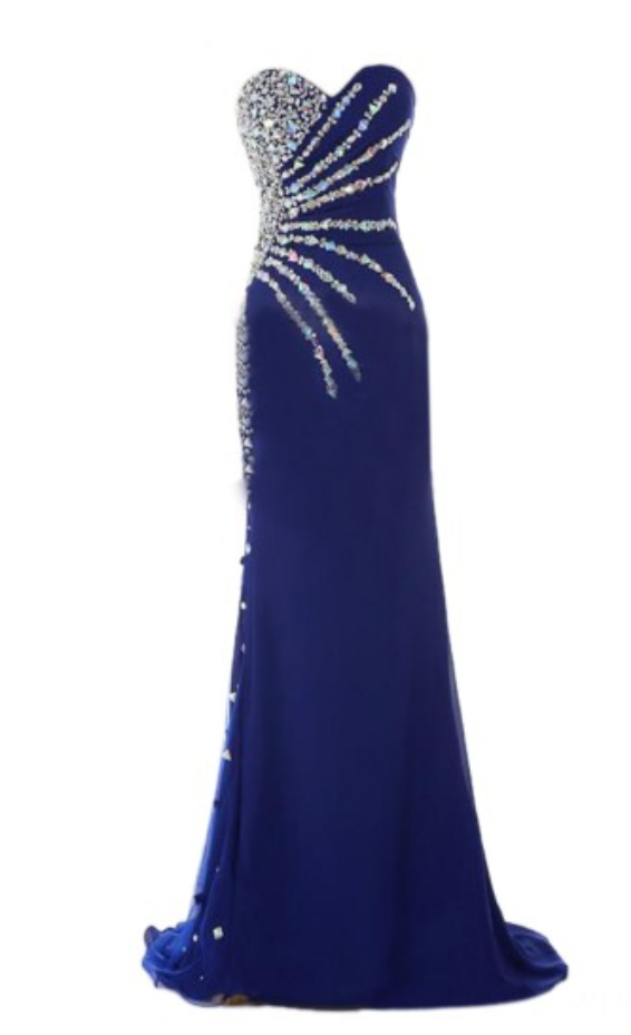 Stunning Sweetheart Sleeveless Beaded Crystal Royal Blue Prom Dresses Mermaid