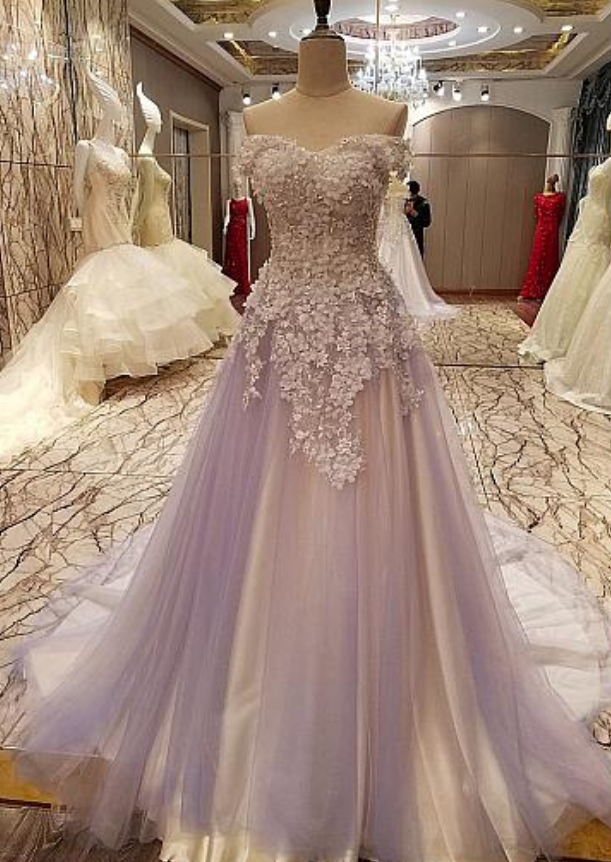 Off Shoulder Prom Dress, Sexy Tulle Beaded Appliques Prom Dresses, Long Evening Dress, Formal Gown,evening Dresses