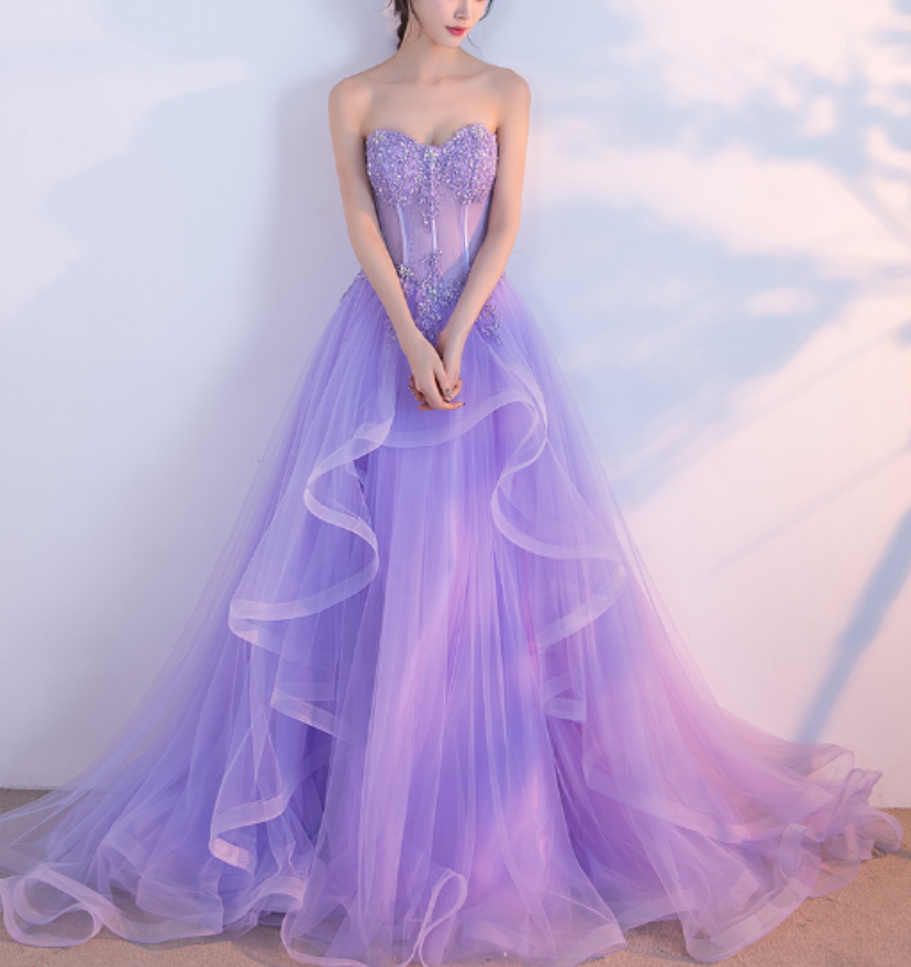 Elegant Prom Dress,long Prom Dresses,sweetheart Prom Dresses,lilac Evening Dress, Tulle Prom Gowns,formal Women Dress