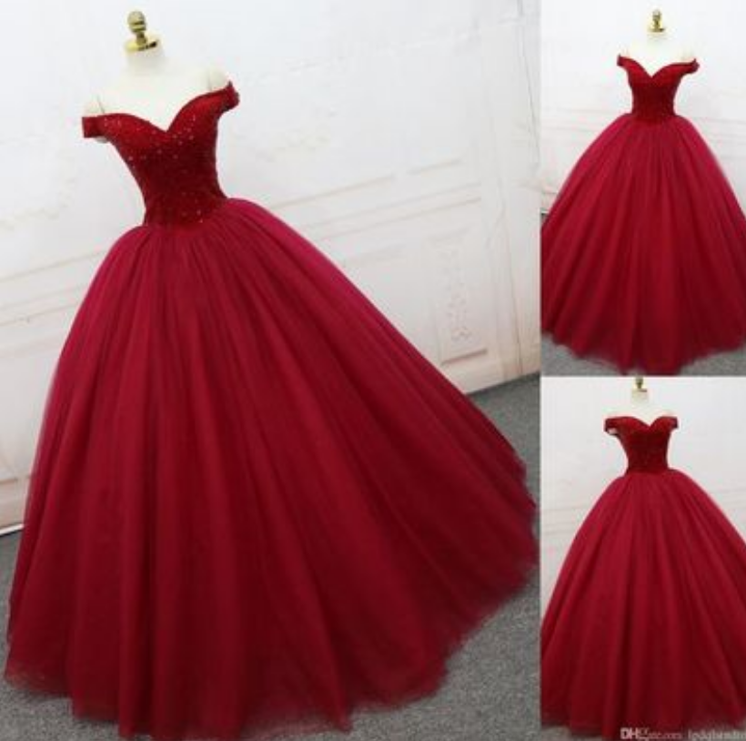 Sexy Ball Gown Off The Shoulder Satin Rust Red Floor Length Evening Dress Prom Dresses