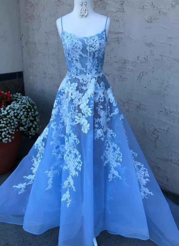 Sky Blue V Neck Beaded Long Prom Dresses ,pearls Tulle Cute Prom Dress ,evening Dresses