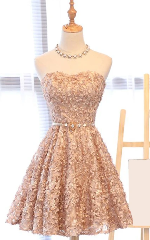 Spark Queen Pink Strapless Sleeveless Sweetheart Mini Evening Dress Party Dresses Applique Beaded Lace Homecoming Dresses