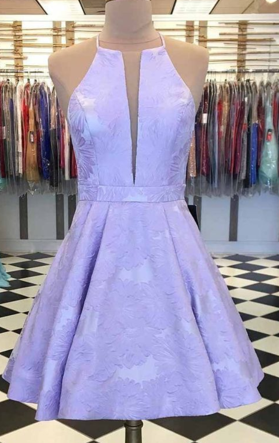Spark Queen Lilac Printed Satin Short Prom Homecoming Dress With Pockets
