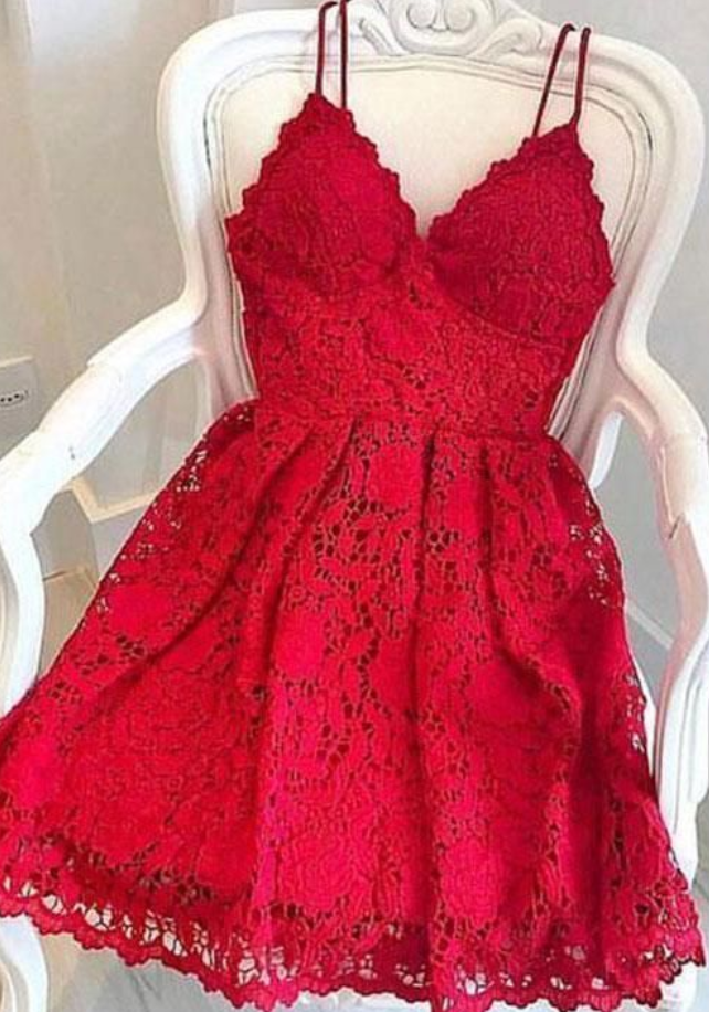 Spark Queen Red Lace Short Prom Dress Cute Lace Cocktail Dress