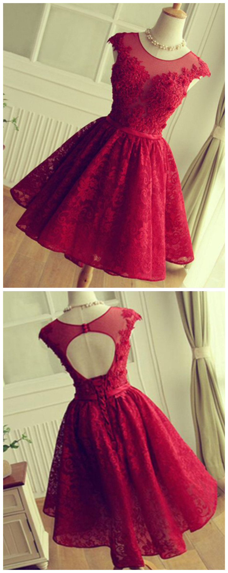 Spark Queen Red Lace Homecoming Dresses, Lace Prom Dress, 2020 Homecoming Dress, Short Homecoming Dress