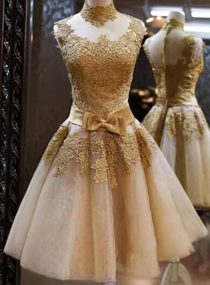 Spark Queen Champagne Lace Ribbon Short-length Short Prom Dress ,homecoming Dresses,sweet 16 Dress