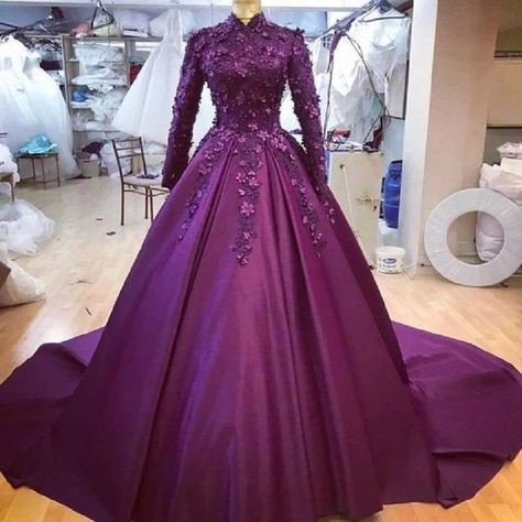 Spark Queen Purple Lomg Prom Ball Dress Long Sleeve Muslim