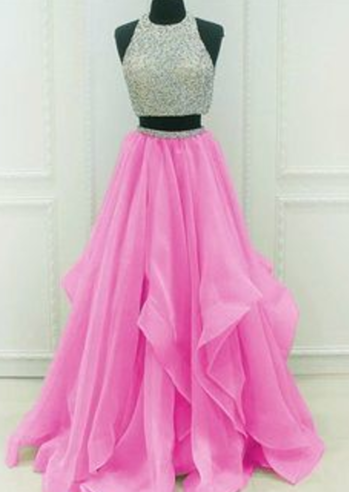 Spark Queen Sequins Beaded Organza Layered Two Piece Ballgowns Prom Dress
