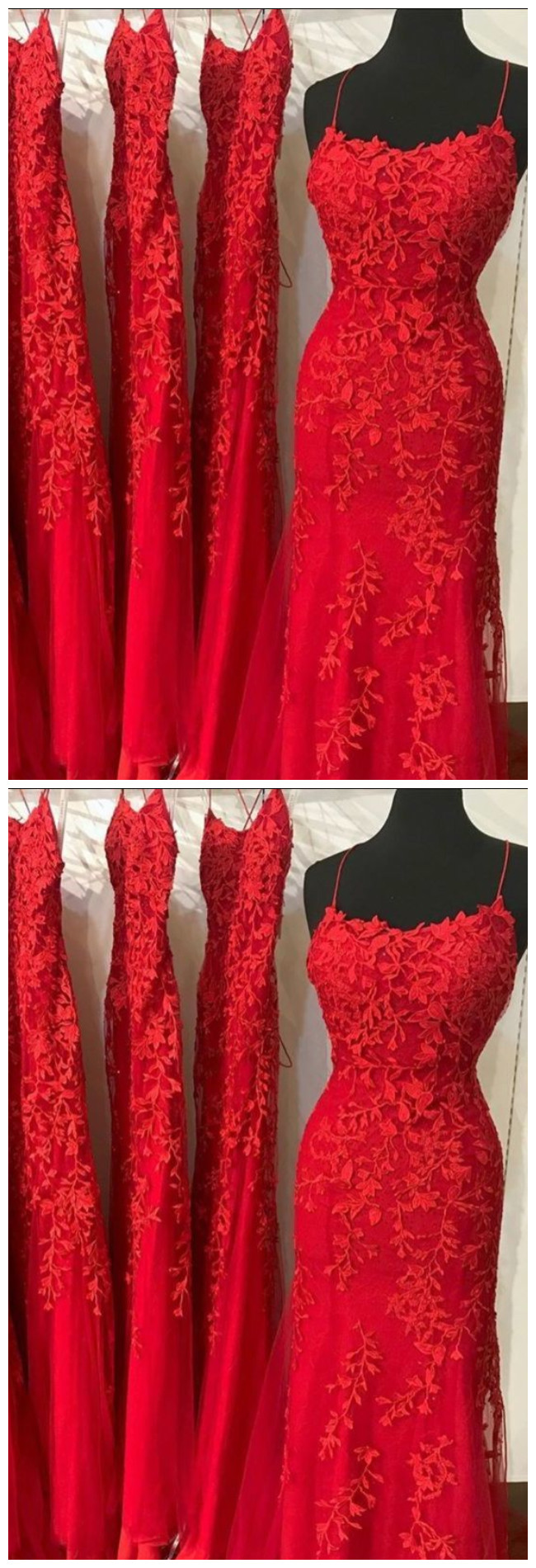 Red Lace Prom Dresses, Mermaid Long Prom Dresses, Evening Party Dresses For Women
