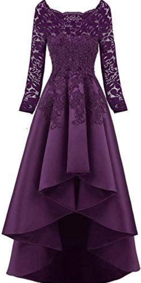 Long Sleeves Prom Party Dresses High Low Lace Beaded Evening Formal Gown