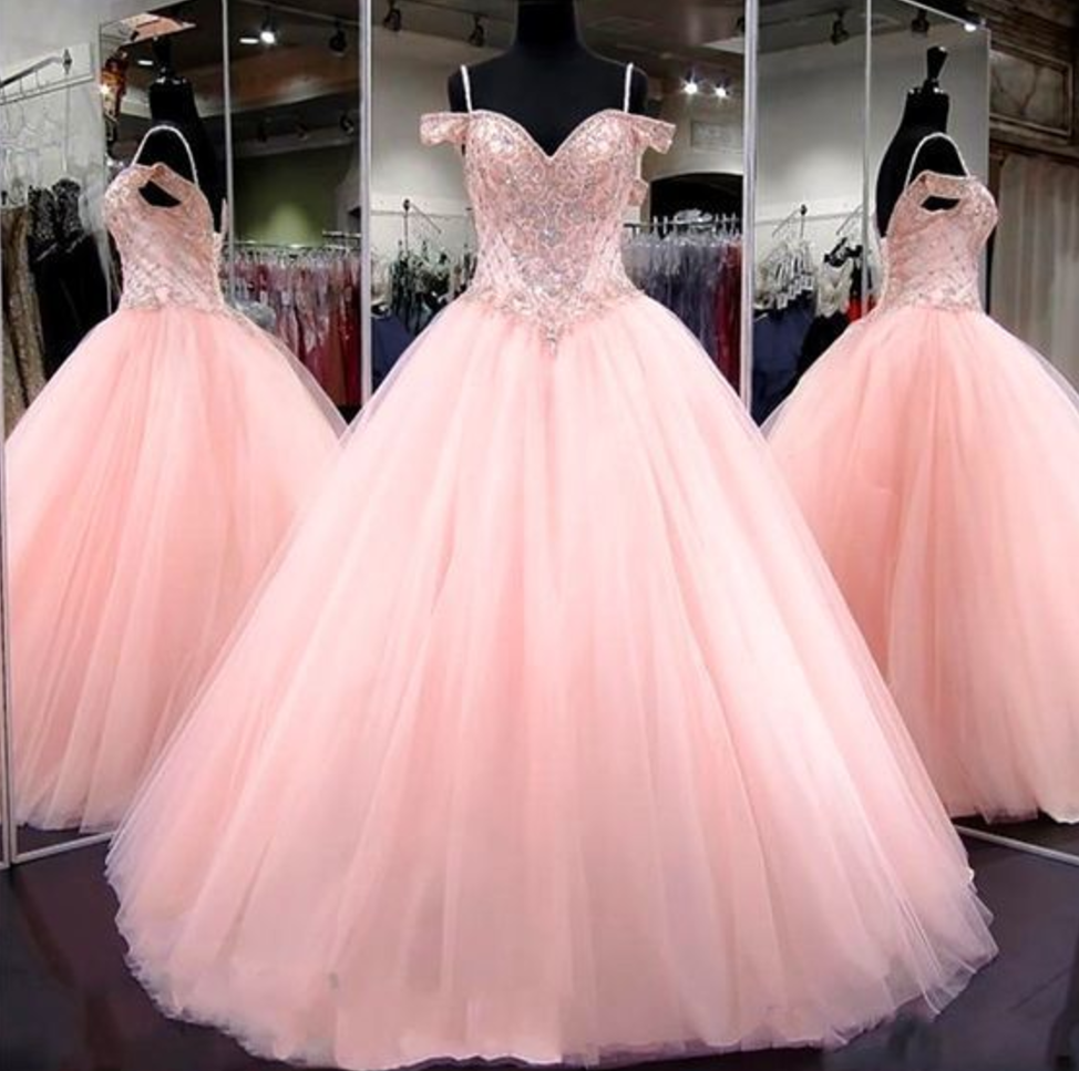 Sweet Prom Dress Spaghetti Straps Pleated Ball Gown Evening Dress Quinceanera Dress     D3103 main image 0