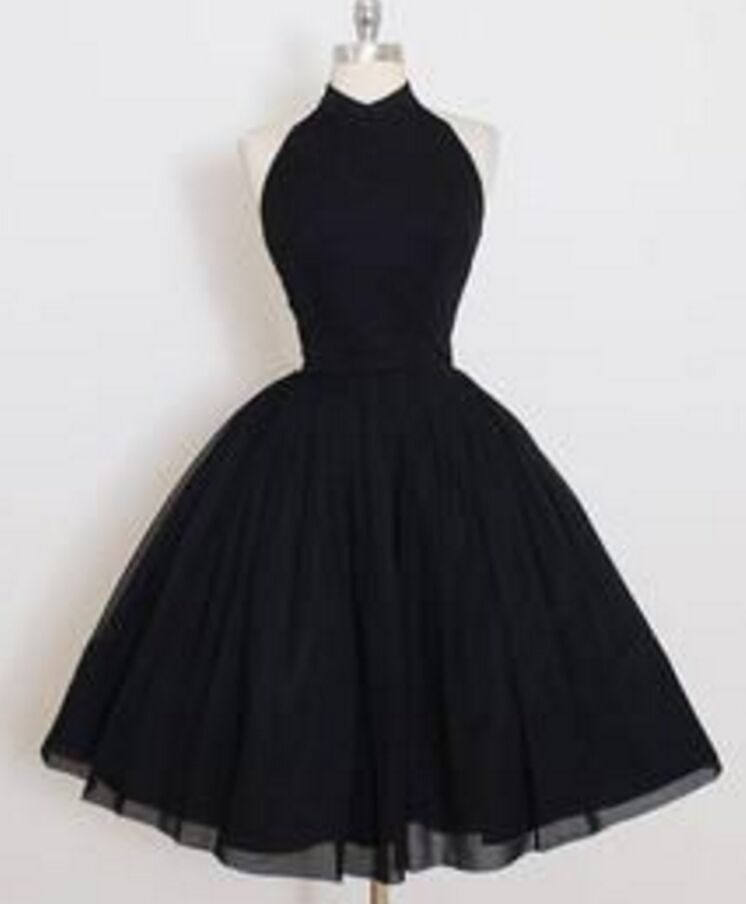 High Neck Black Tulle Homecoming Dresses ,short Homecoming Dresses