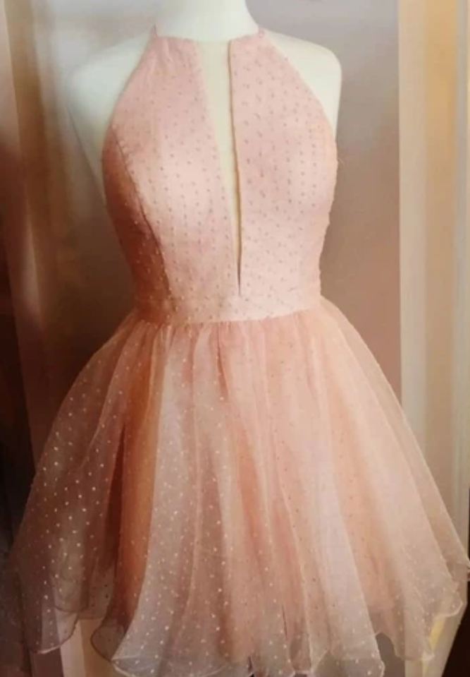 A Line Jewel Sleeveless Pink Short Homecoming Dress