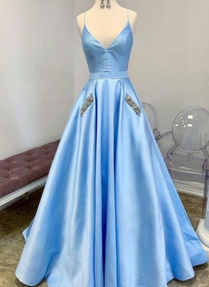 Satin Prom Dresses Wedding Party Dresses With Pockets