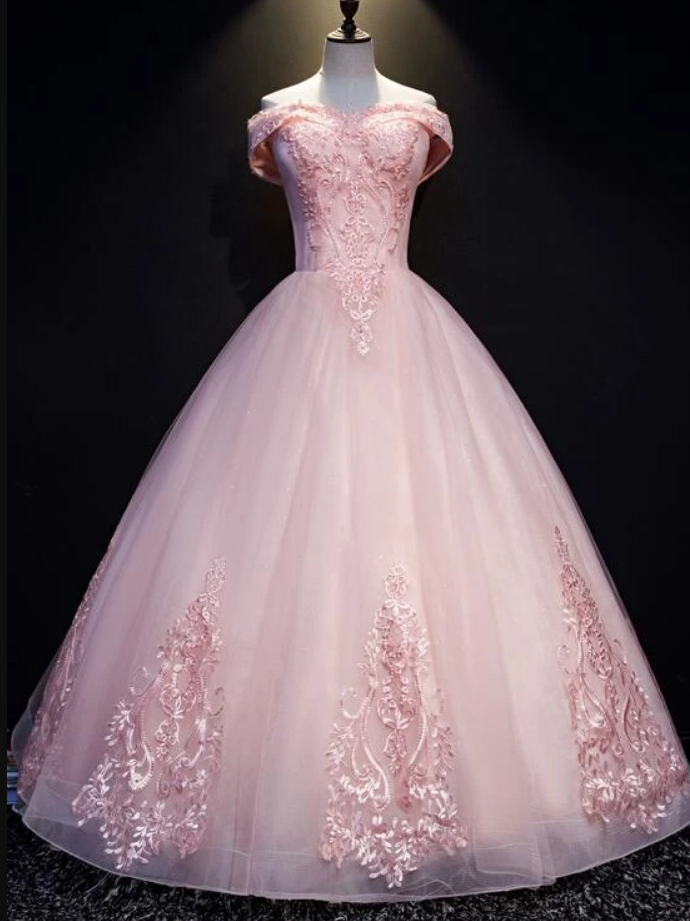 Ball Gown Long Tulle Party Dress, Off Shoulder Prom Dress