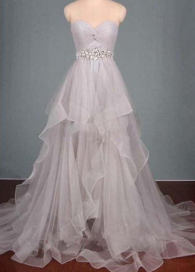 A Line Court Train Sweetheart Sleeveless Mid Back Ruffles Long Prom ...