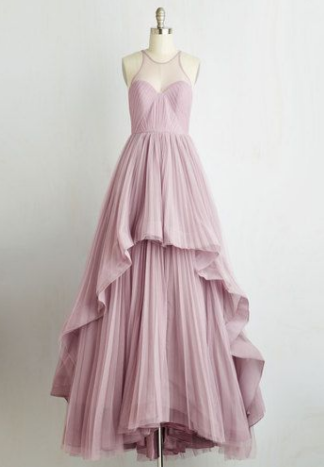 Halter Sheer Tulle Long Prom Dress, Evening Dress Featuring Ruffle Detailing