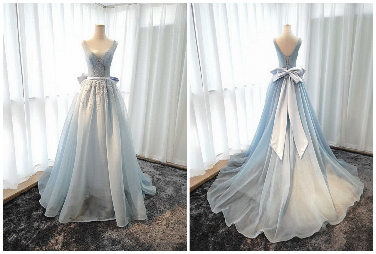 Beautiful Tulle V-neckline Long Party Dress, Prom Dress Evening Dress