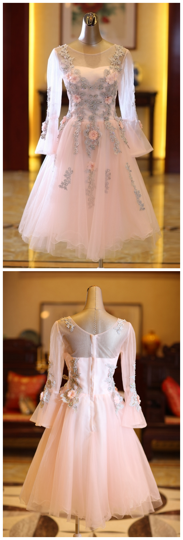Beautiful Long Sleeves Tulle Short Homecoming Dress,prom Dress