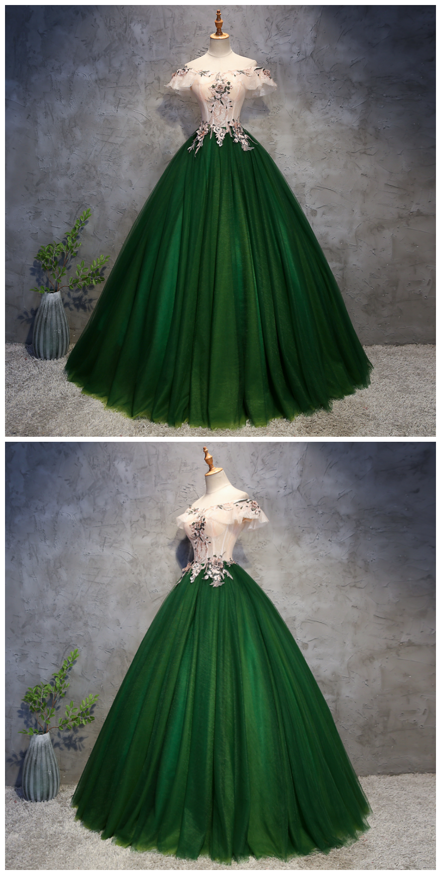 Beautiful Tulle Handmade Long Party Dress, A-line Off Shoulder Prom Dress