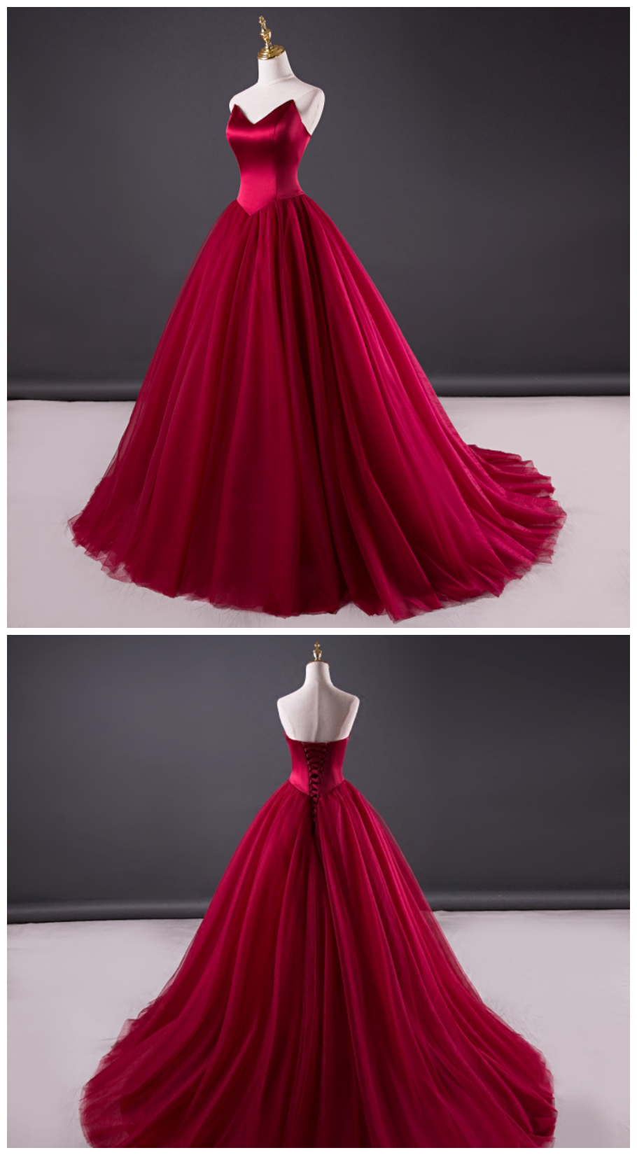 Charming Wine Tulle And Satin Long Party Dress, Sweet 16 Gown