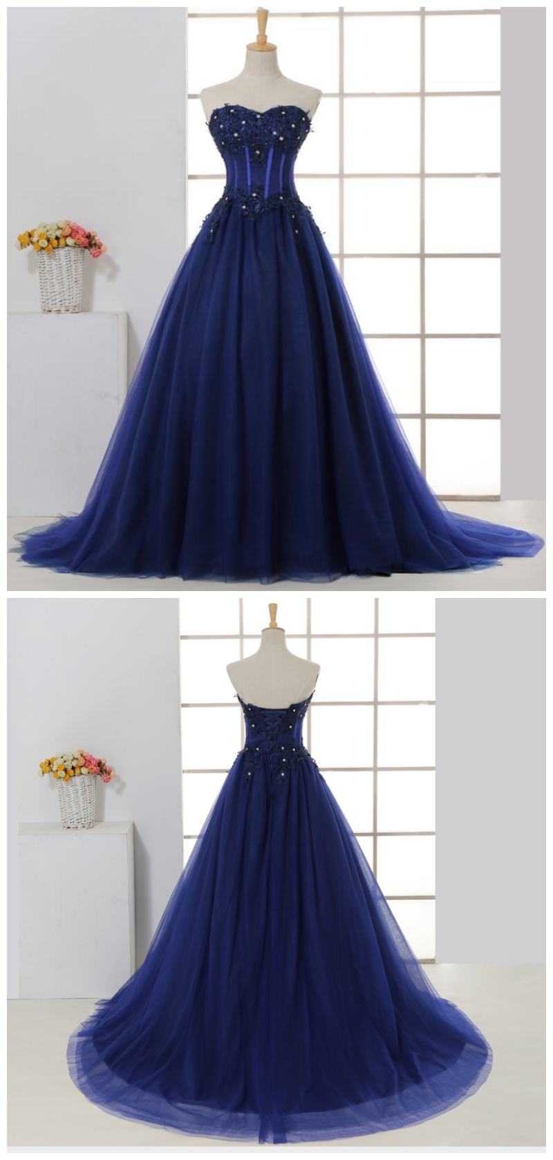 Charming Navy Tulle Sweetheart Party Dress, Ball Gown Formal Dress