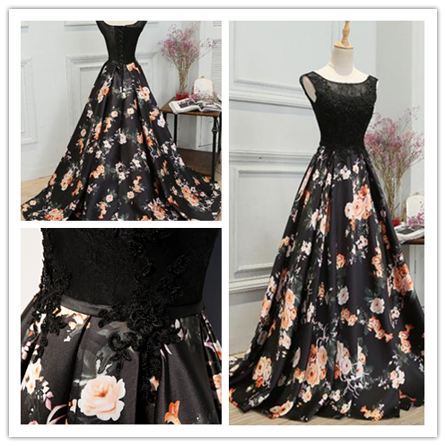 Stylish Prom Dress,a Line Prom Dresses,long Prom Dress,floral Printed Prom Dress,formal Evening Dress