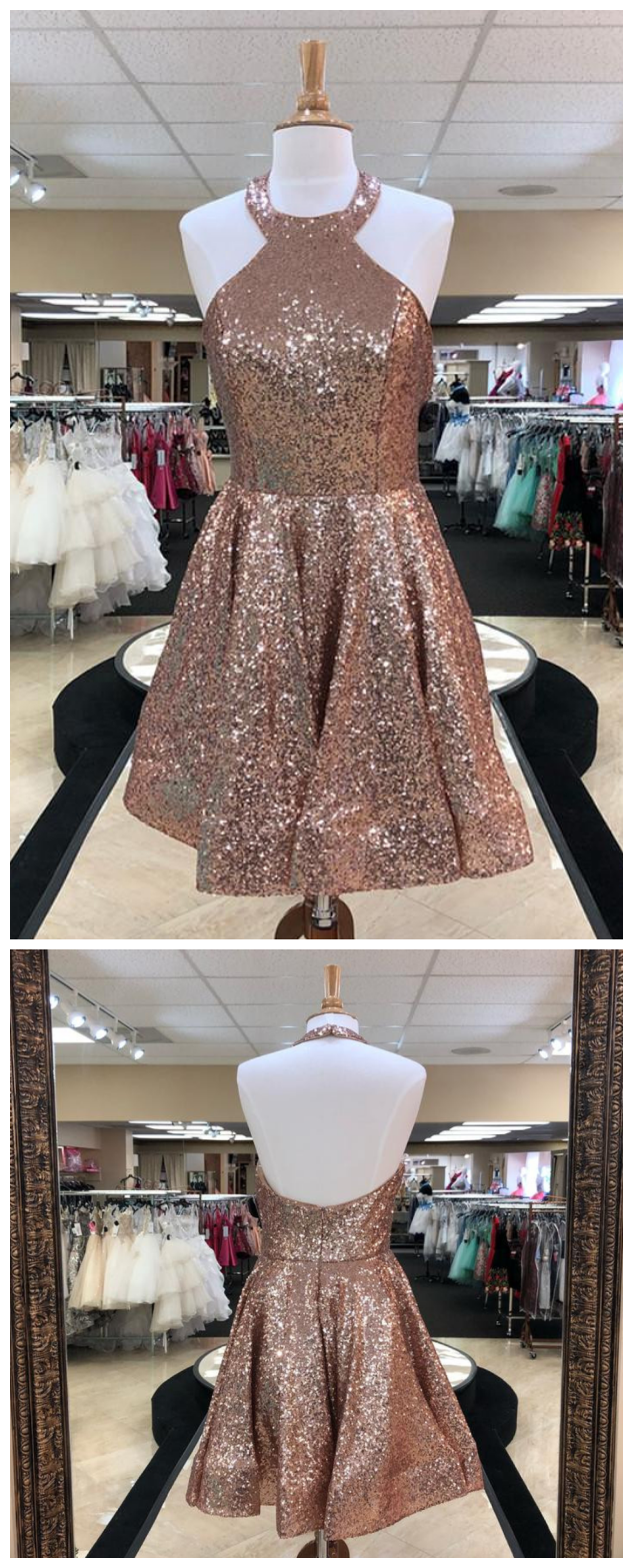 Sparkly Homecoming Dress,sequin Homecoming Dresses,halter Neckline Homecoming Dress,short Homecoming Dresses,a-line Homecoming Dresses