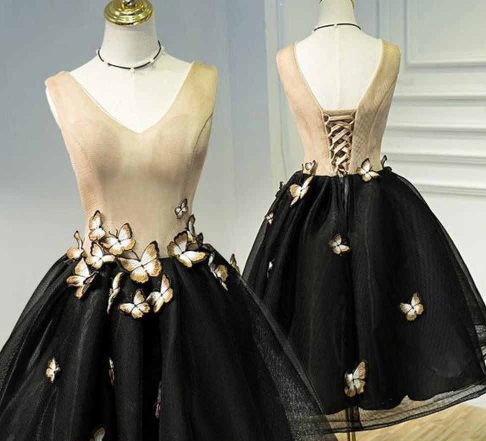 Niulatu Short Prom Dress With Butterfly Lace Knee Length Homecoming HZ1007