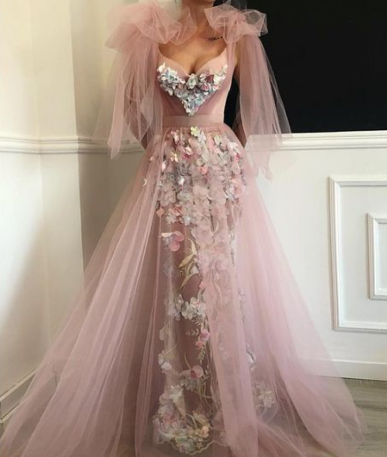 Sleeveless Prom Dresses 3d Flowers Lace Appliqué Elegant A Line Prom Gown
