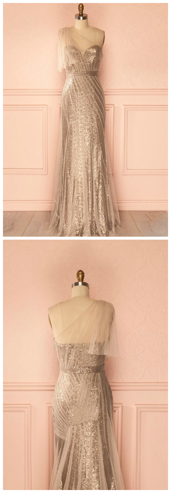 Gorgeous One Shoulder Sequins Evening Dress with Feathers main image 1
