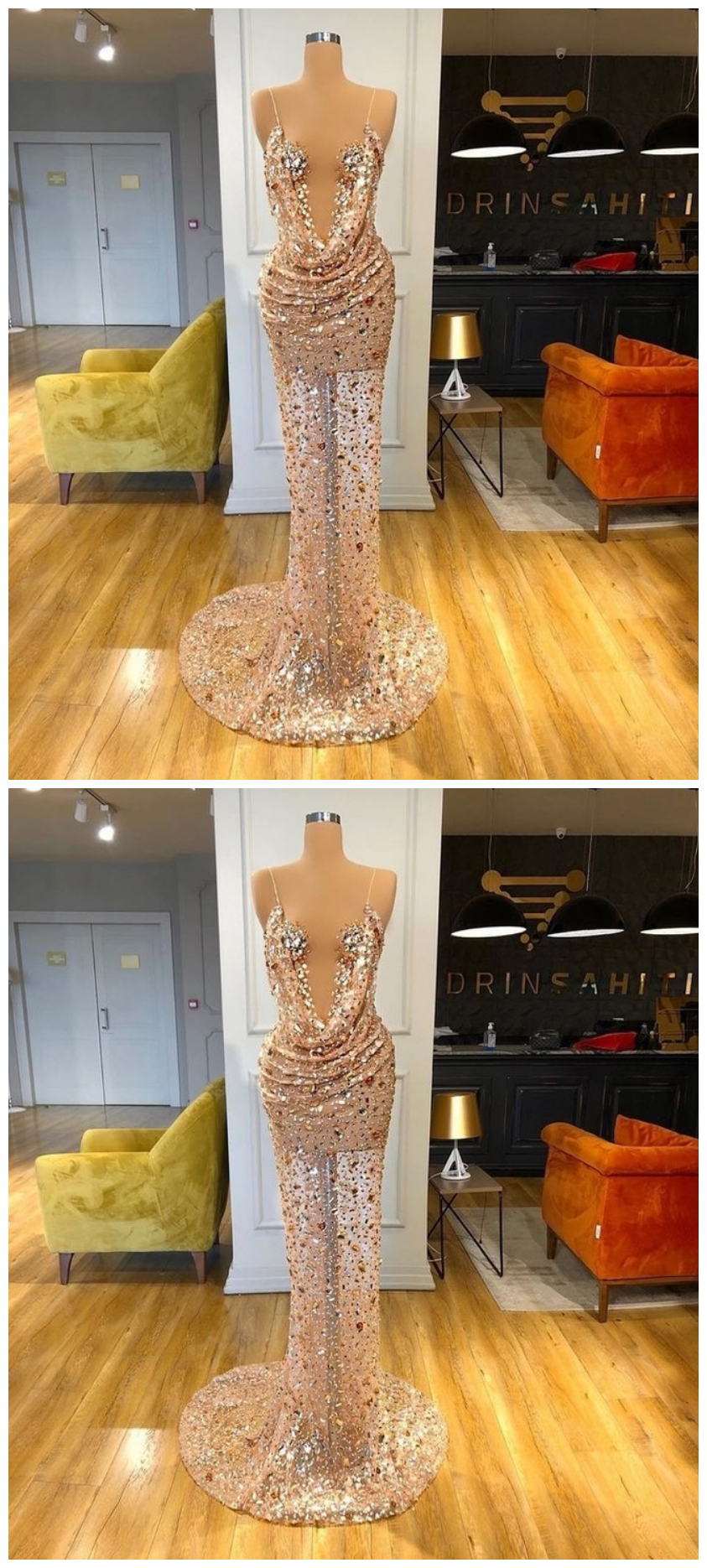 Luxurious Long Prom Dresses With Colorful Rhinestones