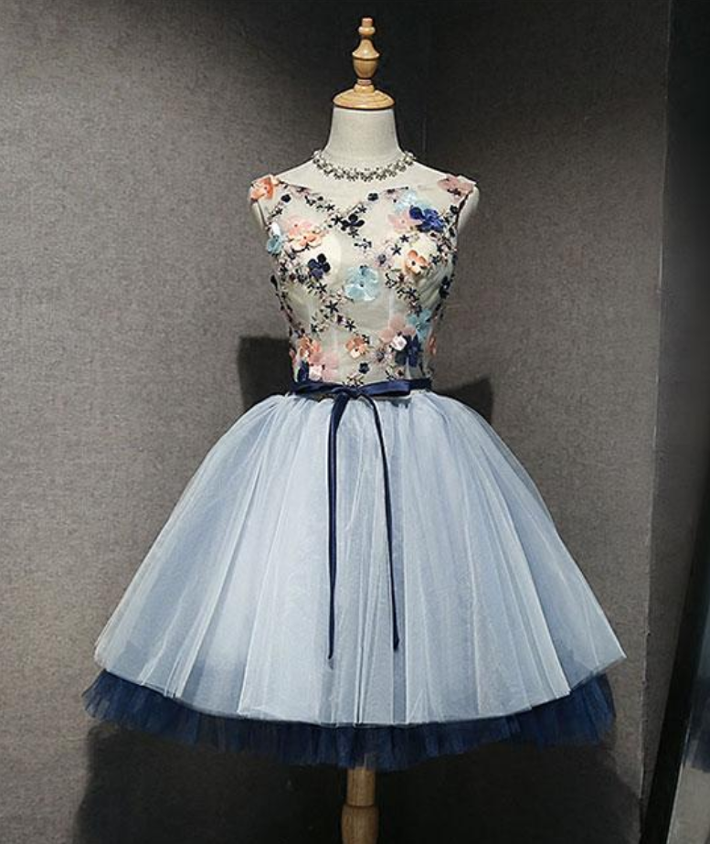 Cute Round Neck Tulle Short Prom Dress, Homecoming Dress