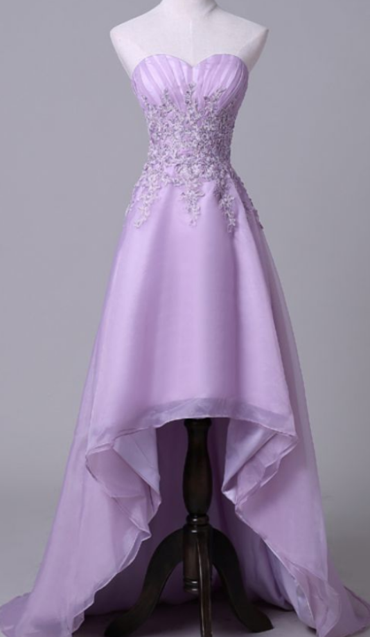 High Low Evening Dress Sweetheart Bodice With Lace Appliqués And Beaded