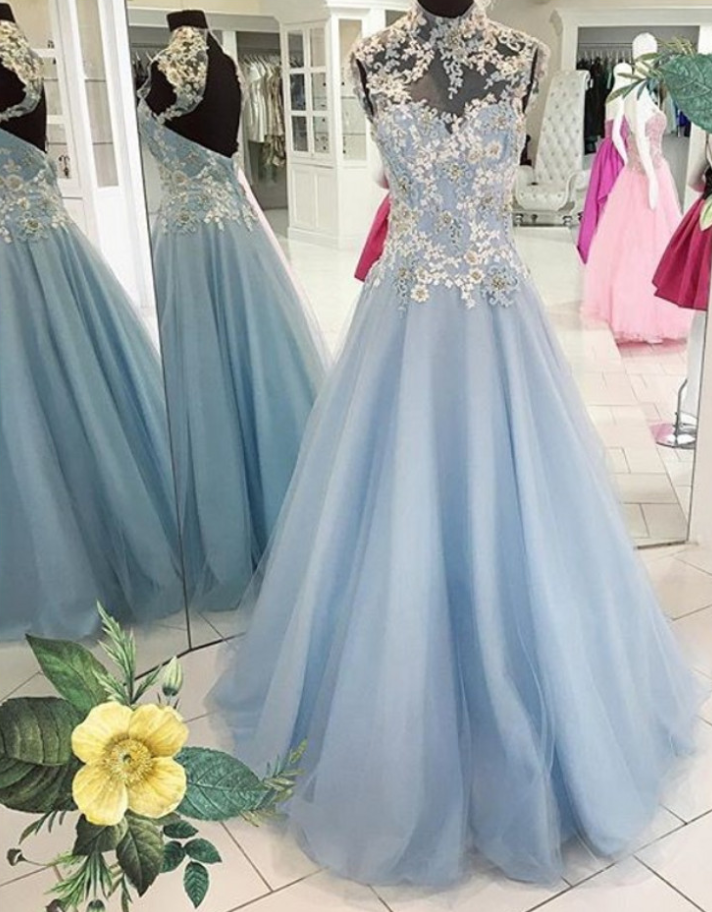 Prom Dress,sexy Elegant Prom Dresses, Sexy Prom Dresses,sleeveless Appliques Lace Tulle Ball Gown,long Evening Dress,elegant Formal Gown