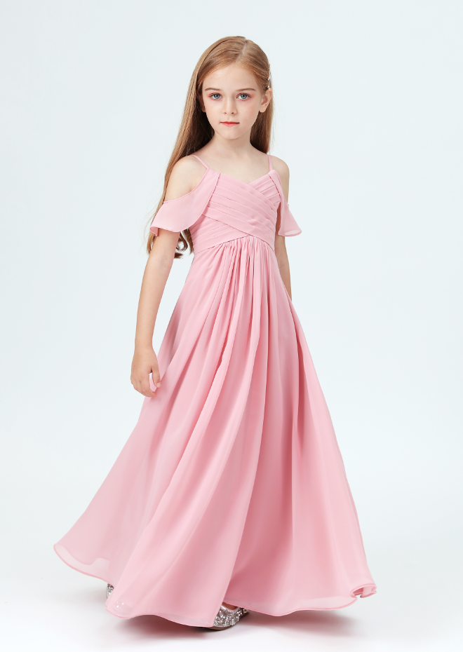 Flower Girl Dresses, Little Bridesmaid Party Off-shoulder Ruffled Sleeves Dress Girl Wedding Banquet Kids Birthday Party Dresses For Girls