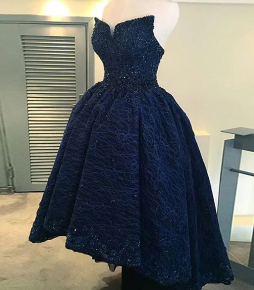 blue asymmetrical prom dress Mermaid Strapless Asymmetrical Beaded Long Prom Dress with Slit main image 0