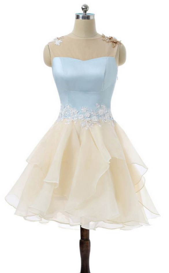 Short Homecoming Dress, Tulle Beading Homecoming Dress, Applique Junior School Dress, Sleeveless Homecoming Dress