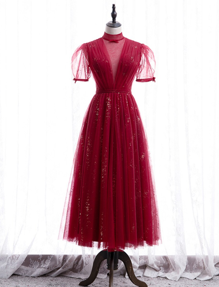 high neck short sleeve prom dress High Neck Short Sleeves Grey Sequined Long Prom Dress - $155.988 #P74122
