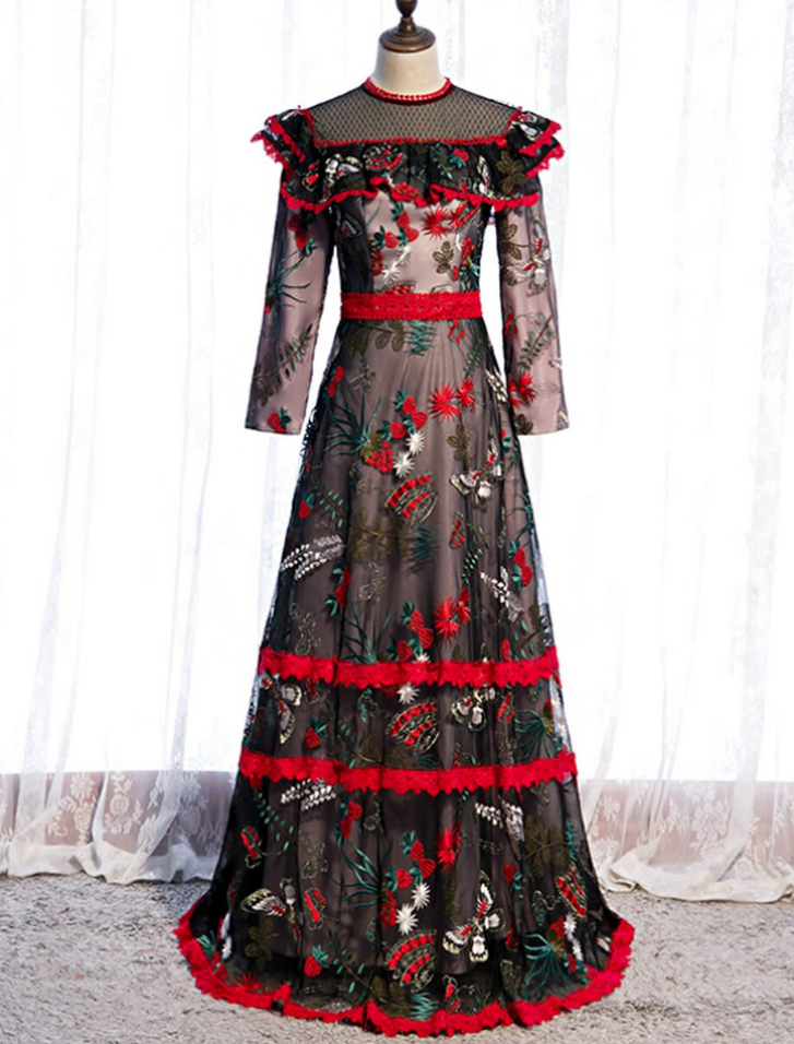 Aline Tulle Long Sleeve Embroidery Prom Dresses on Luulla