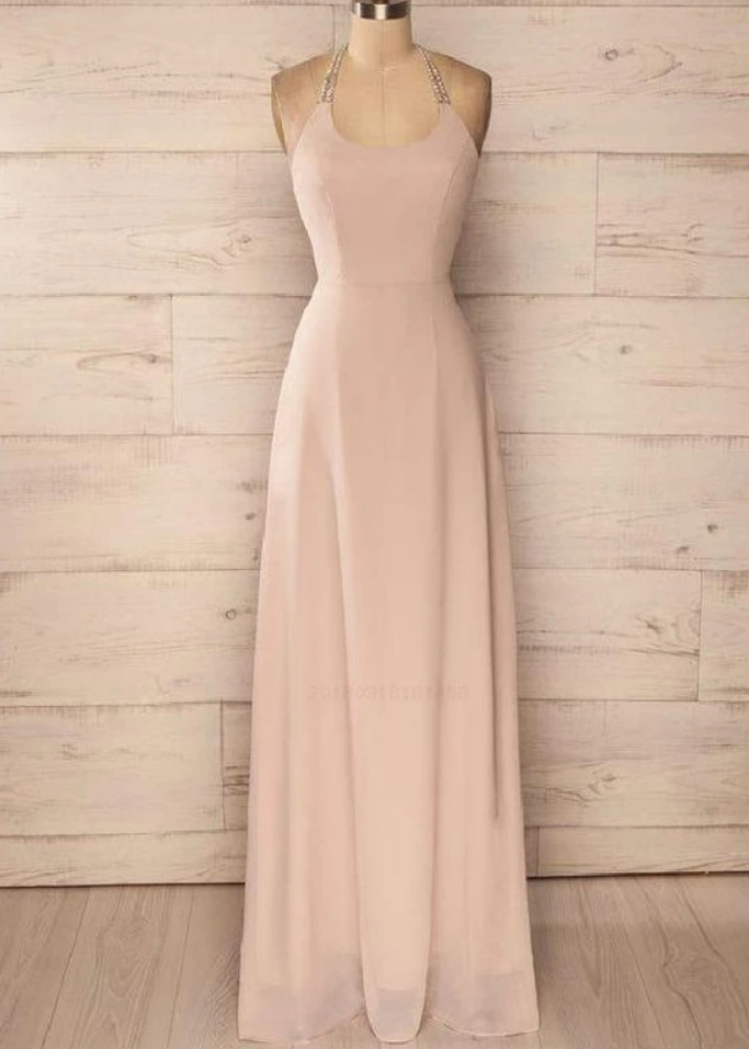 Custom Made Morden Prom Dresses Simple Halter Chiffon Simple Long Prom Dress