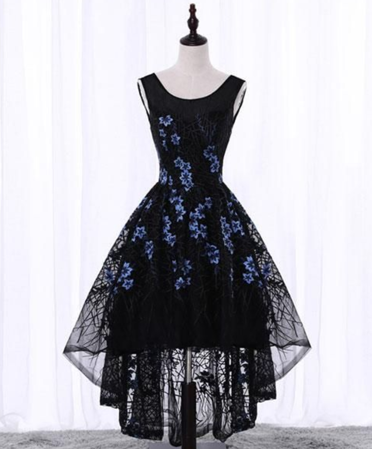 Black Round Neck High Low Homecoming Dress
