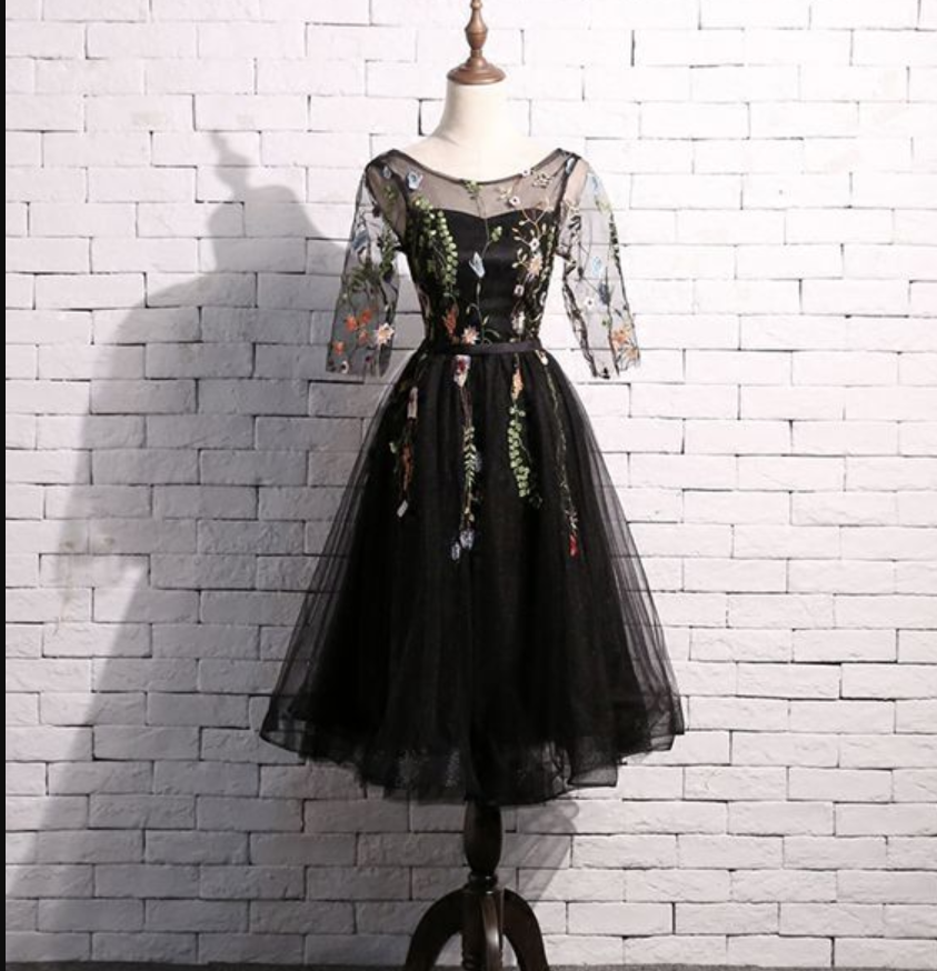 Black Tulle Party Dress,Black Short Homecoming Dress  Y4518