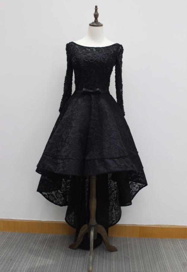Black Prom Dress , Black Lace Prom Dress , Long Sleeves Prom Dress , Elegant Prom Dress , Amazing Prom Dress , Custom Made Prom Dress