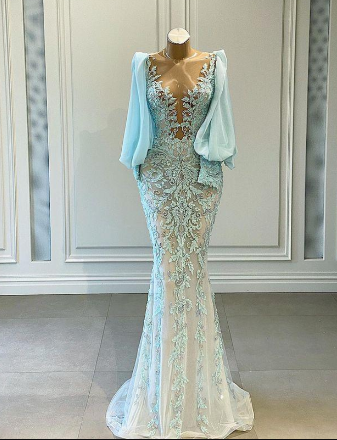 Plus Size Arabic Aso Ebi Mermaid Lace Beaded Prom Dresses Sheer Neck Long Sleeves Evening Formal Party Second Reception Gowns